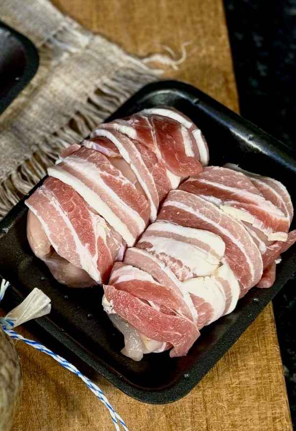 Chicken breasts stuffed with Donaldsons' Gluten-Free Haggis, wrapped in Donaldsons' streaky bacon